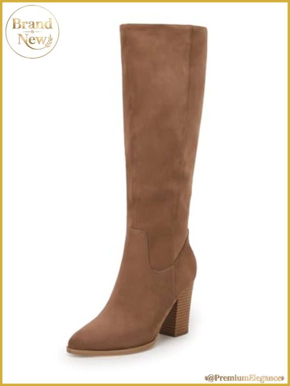 Faux Suede Knee High Boots Side Zipper Chunky Heel Winter